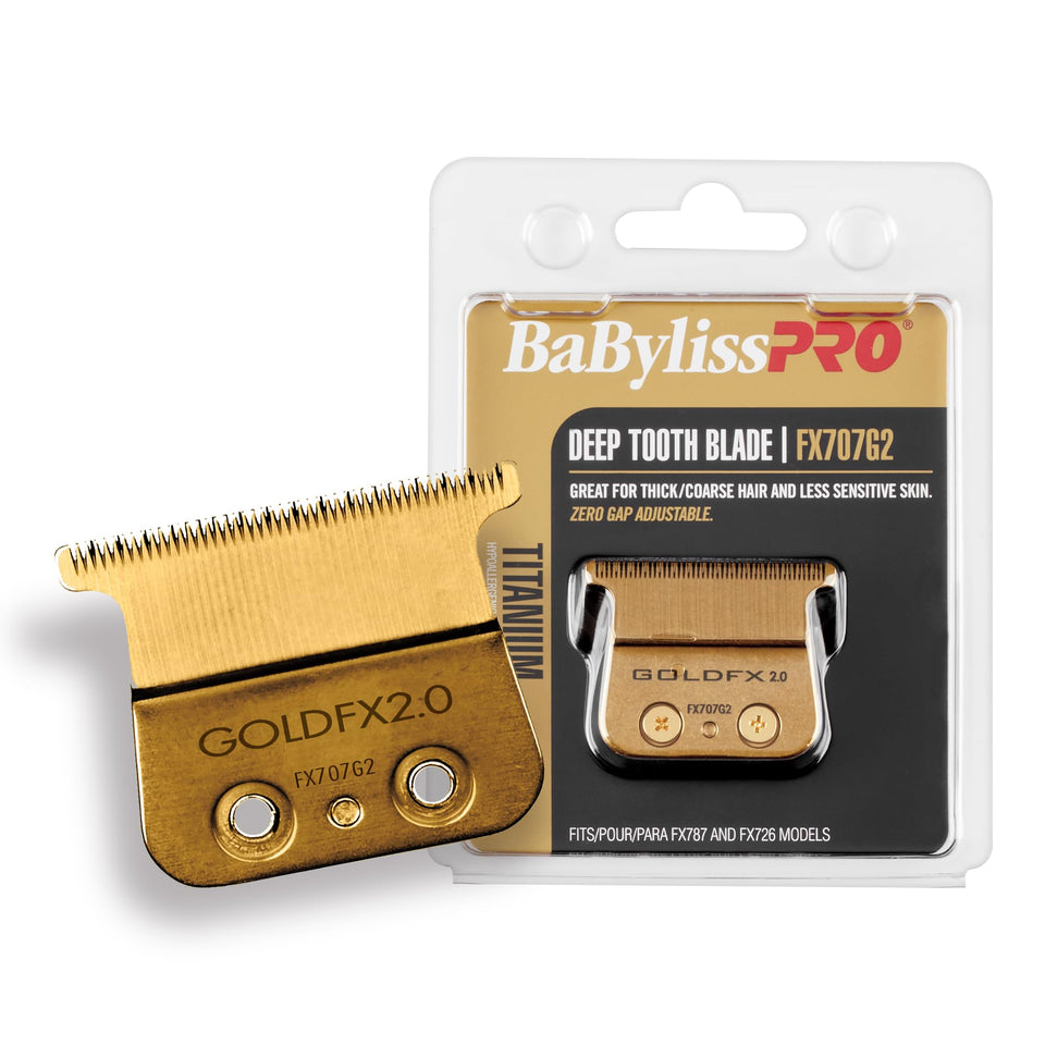 BaBylissPRO Barberology deep tooth gold blade close-up for precise edge-ups