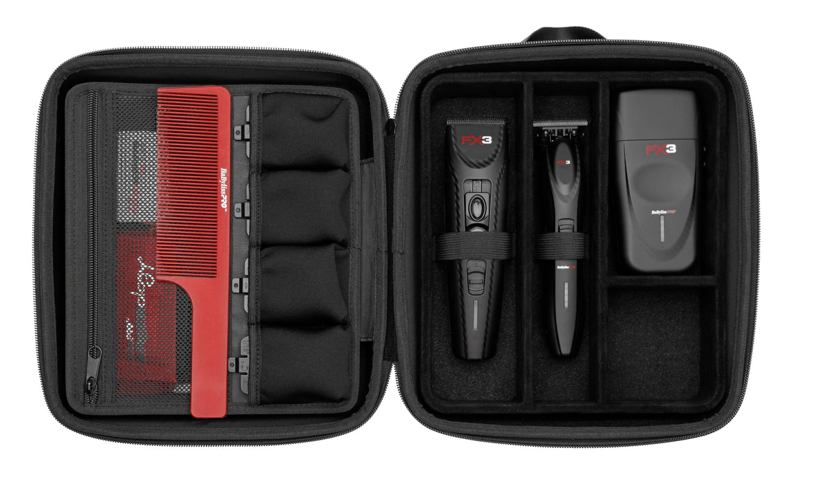 BaBylissPRO Barberology travel case includes accessory pockets for gear.