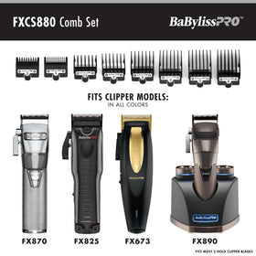 BaBylissPRO comb set compatible with FX673, FX650, and FX880 for versatile clipping options.