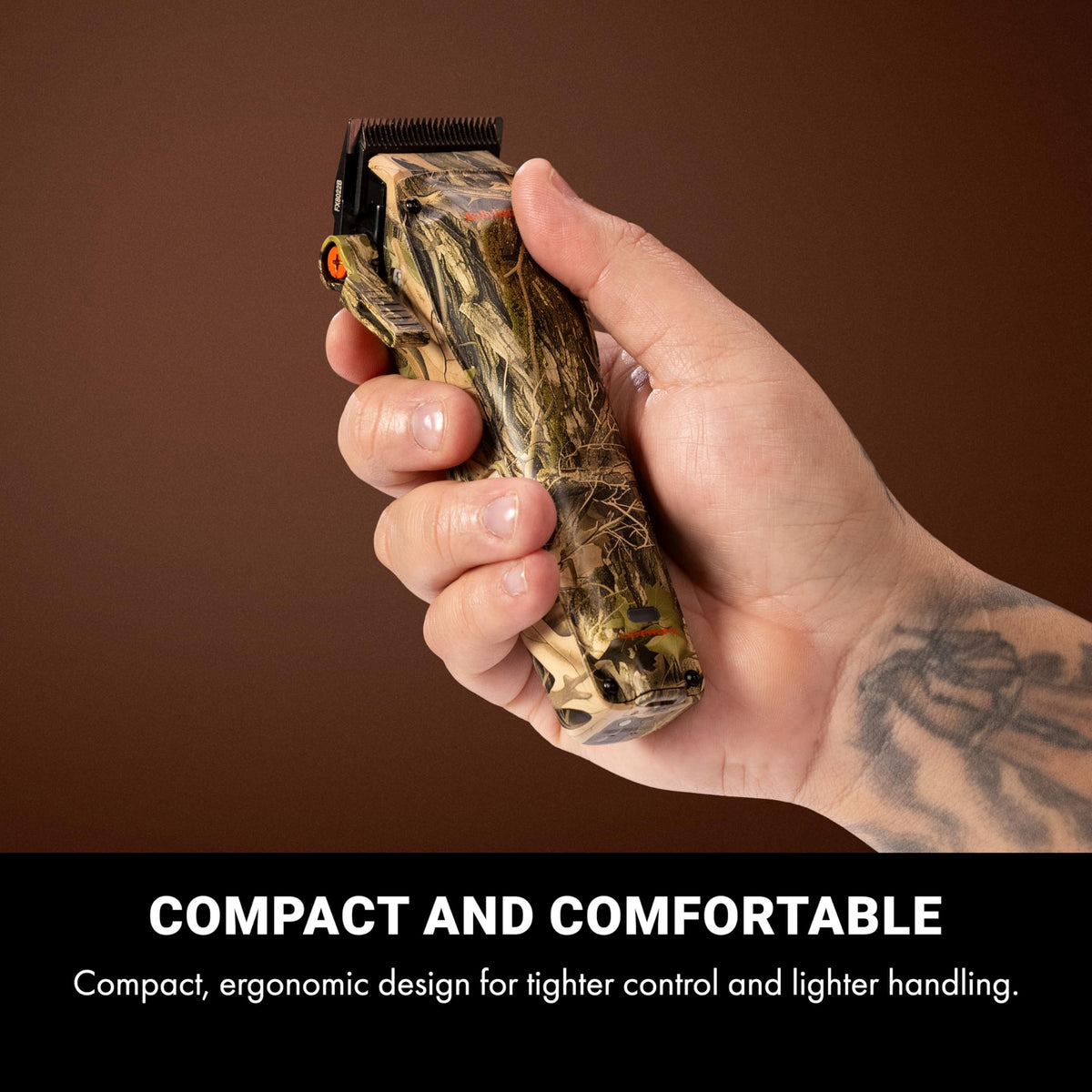 BaBylissPRO Camouflage blade closeup highlights zero-gap, low-friction cuts for clean fades.