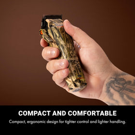 BaBylissPRO Camouflage blade closeup highlights zero-gap, low-friction cuts for clean fades.
