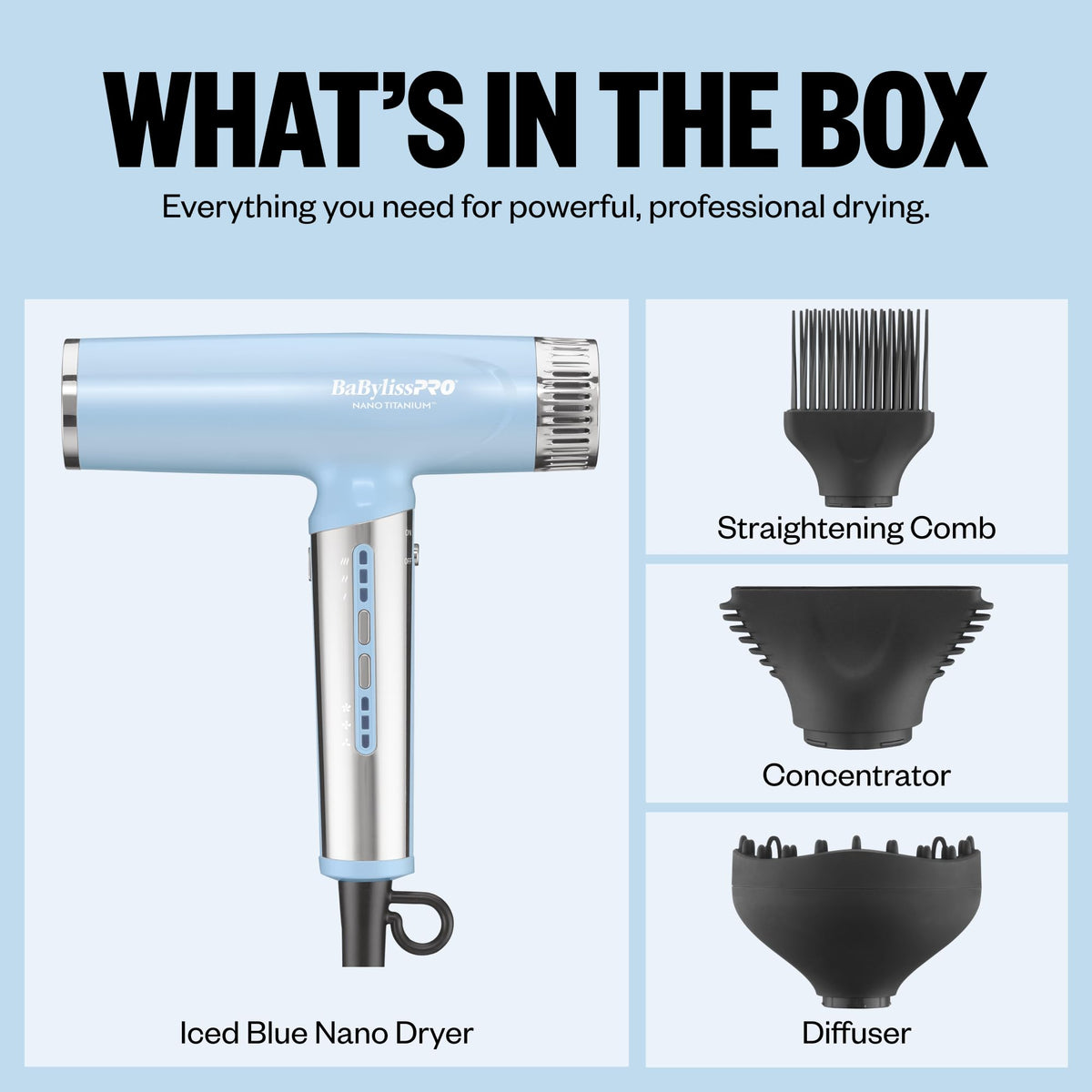 BaBylissPRO concentrator nozzle for focused drying and smoothing.