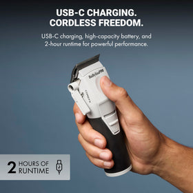 BaBylissPRO COREFX in-use clipper on table shows practical at-salon or home use.