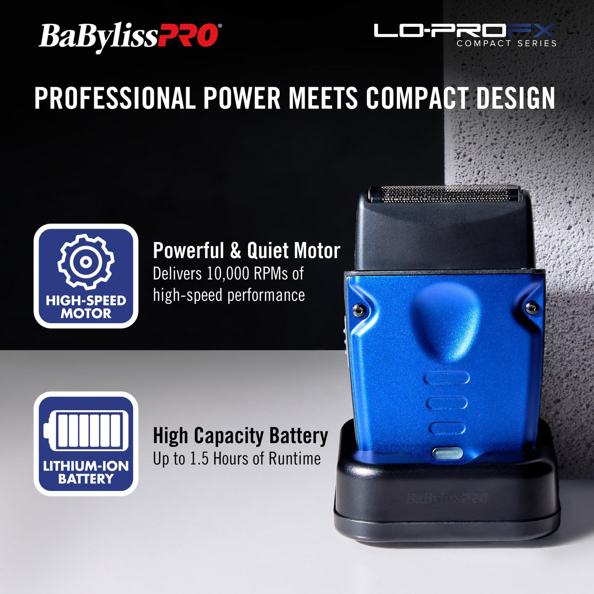 BaBylissPRO deep-tooth T-blade detail on the compact trimmer for precise edge control.
