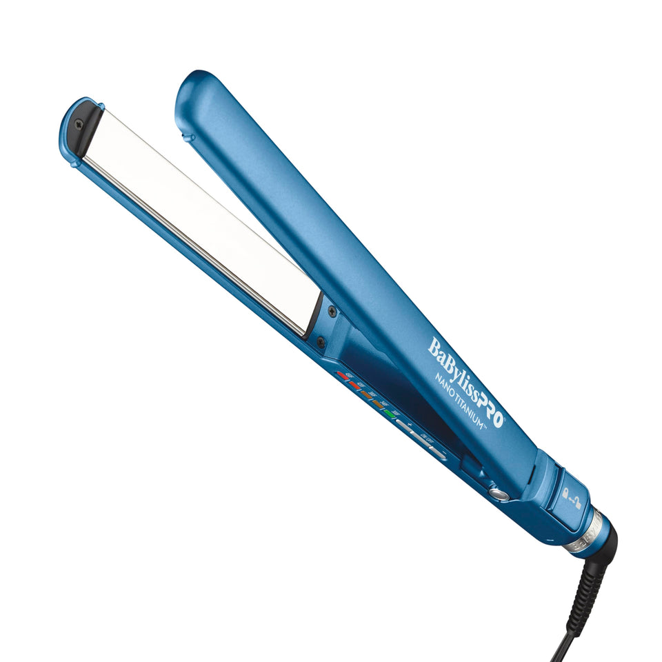 BaBylissPRO flat iron with nano titanium plates for fast, smooth styling.