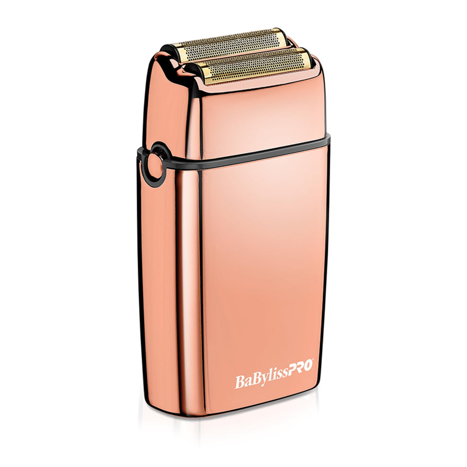 BaBylissPRO FoilFX RoseGold metal shaver with dual foils for an extra-close shave.