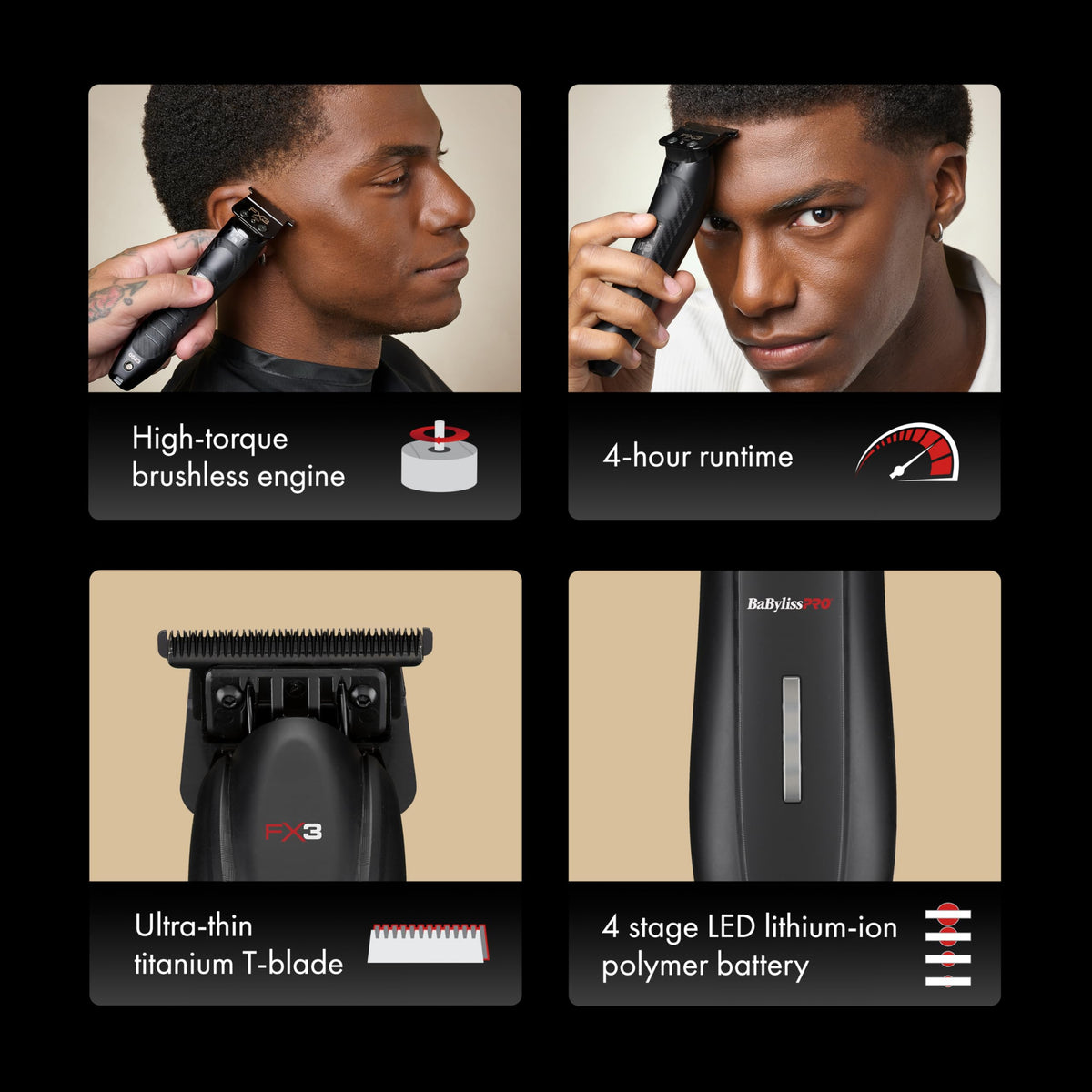 BaBylissPRO FX3 trimmer side view highlighting slim housing for comfortable control