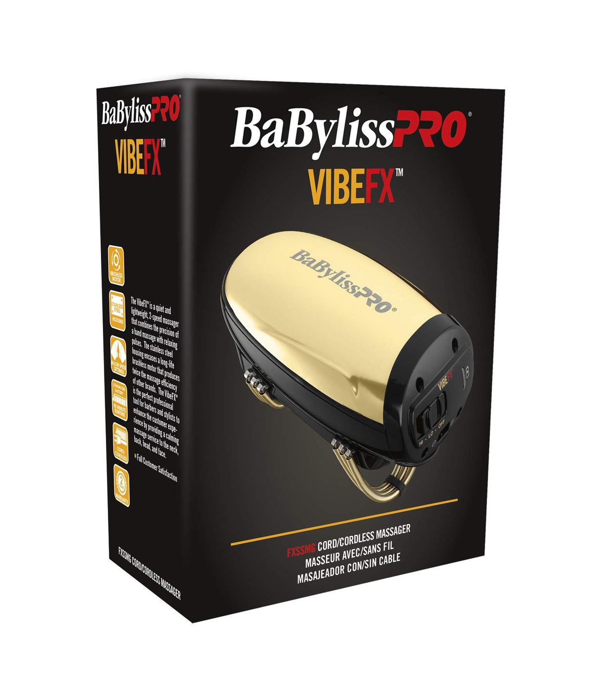 BaBylissPRO GoldFX massager side view highlights lightweight design for extended use.