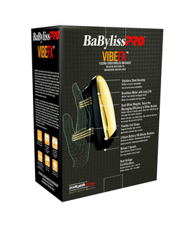 BaBylissPRO GoldFX massager with stainless housing emphasizes durability and easy cleaning.