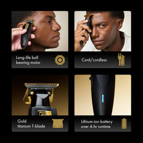 BaBylissPRO LithiumFX+ cordless runtime up to four hours for untethered grooming.