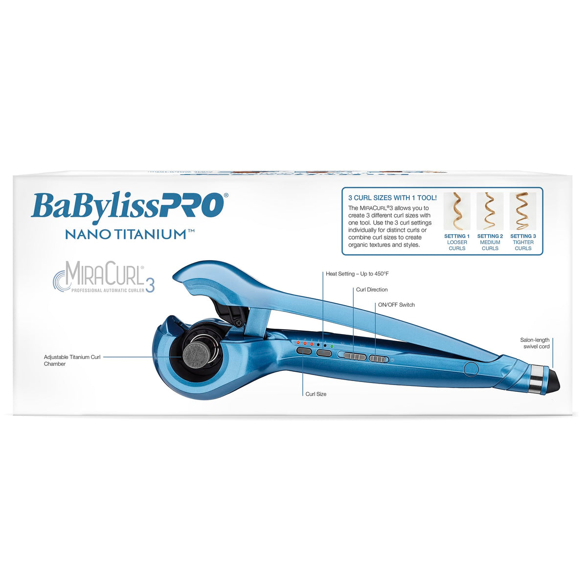 BaBylissPRO MiraCurl 3in1 tool delivers defined regular curls with smooth heat.
