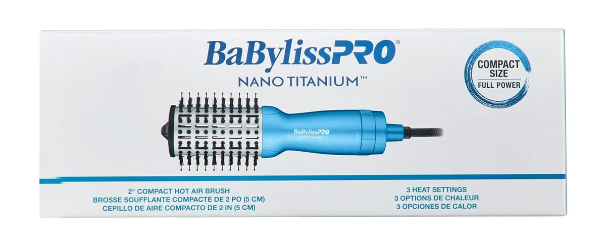 BaBylissPRO Nano Titanium 2-Inch compact hot air brush side view for versatile styling options.