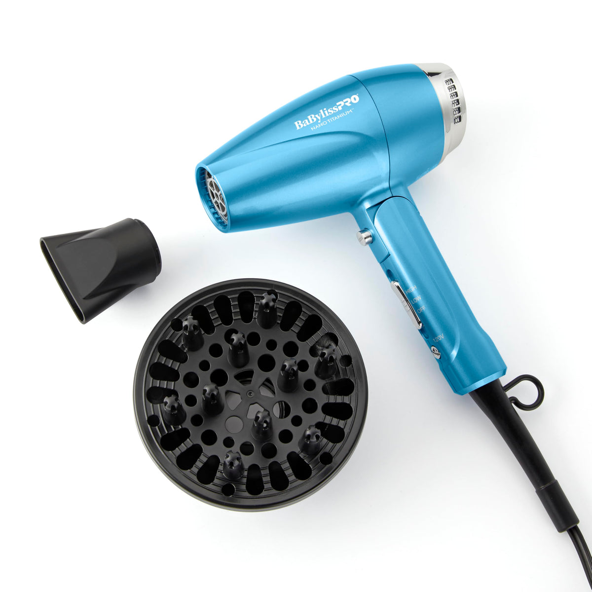 BaBylissPRO Nano Titanium Compact Folding Dryer, front view, powerful 1200W for quick styling