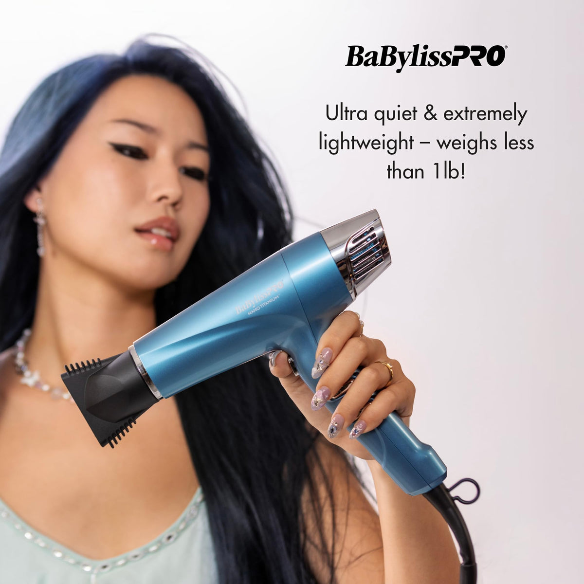 BaBylissPRO Nano Titanium dryer with four attachments illustrating versatile styling options