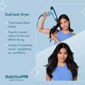 BaBylissPRO Nano Titanium dryer cool shot button ready to set a finish