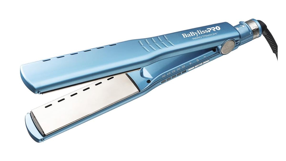 BaBylissPRO Nano Titanium Ionic flat iron closeup of plates for even heat.