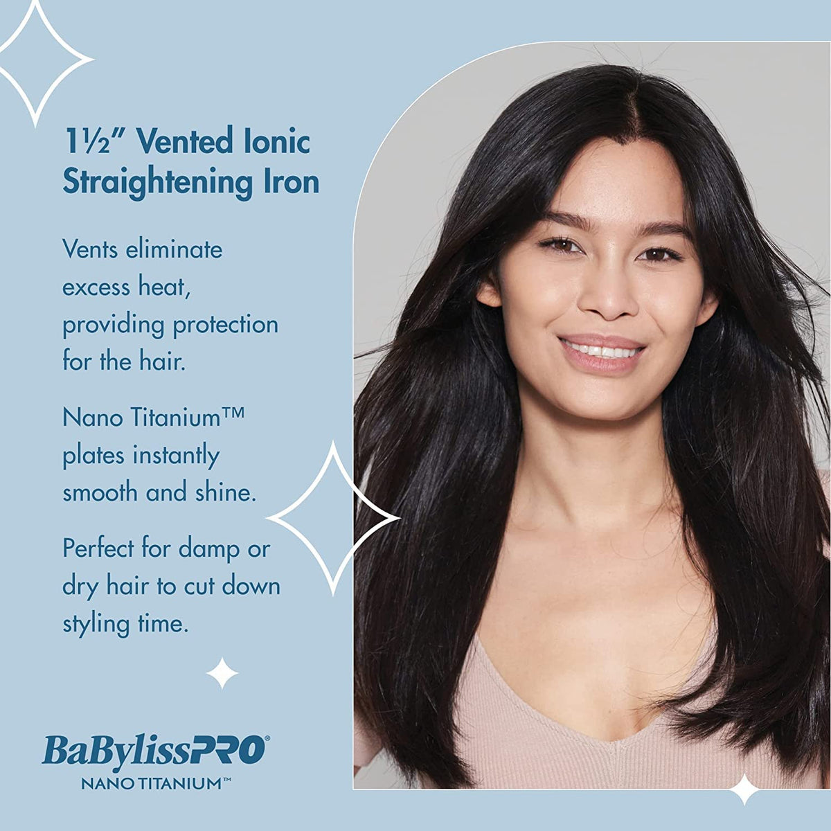 BaBylissPRO Nano Titanium Ionic flat iron dual voltage ideal for travel.