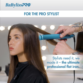 BaBylissPRO Nano Titanium Ionic Flat Iron extended plates enable faster straightening.