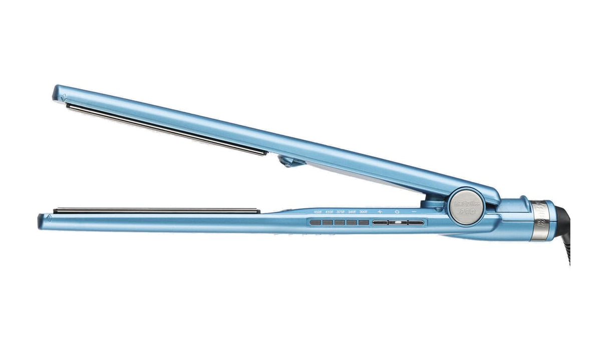 BaBylissPRO Nano Titanium Ionic flat iron heat settings up to 450°F for all hair types.