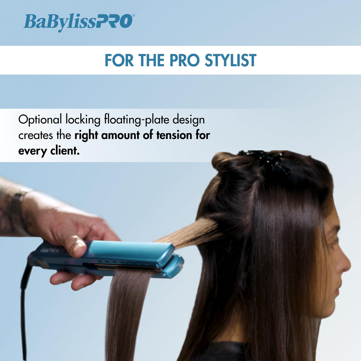 BaBylissPRO Nano Titanium Ionic Flat Iron plates detail for even heat distribution.