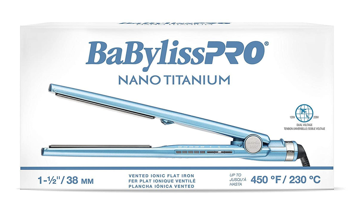BaBylissPRO Nano Titanium Ionic flat iron vented plates for faster styling.