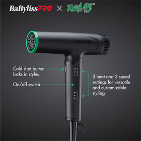 BaBylissPRO Nano Titanium Light Ionic Hair Dryer controls and nozzle illustrate versatile styling options.