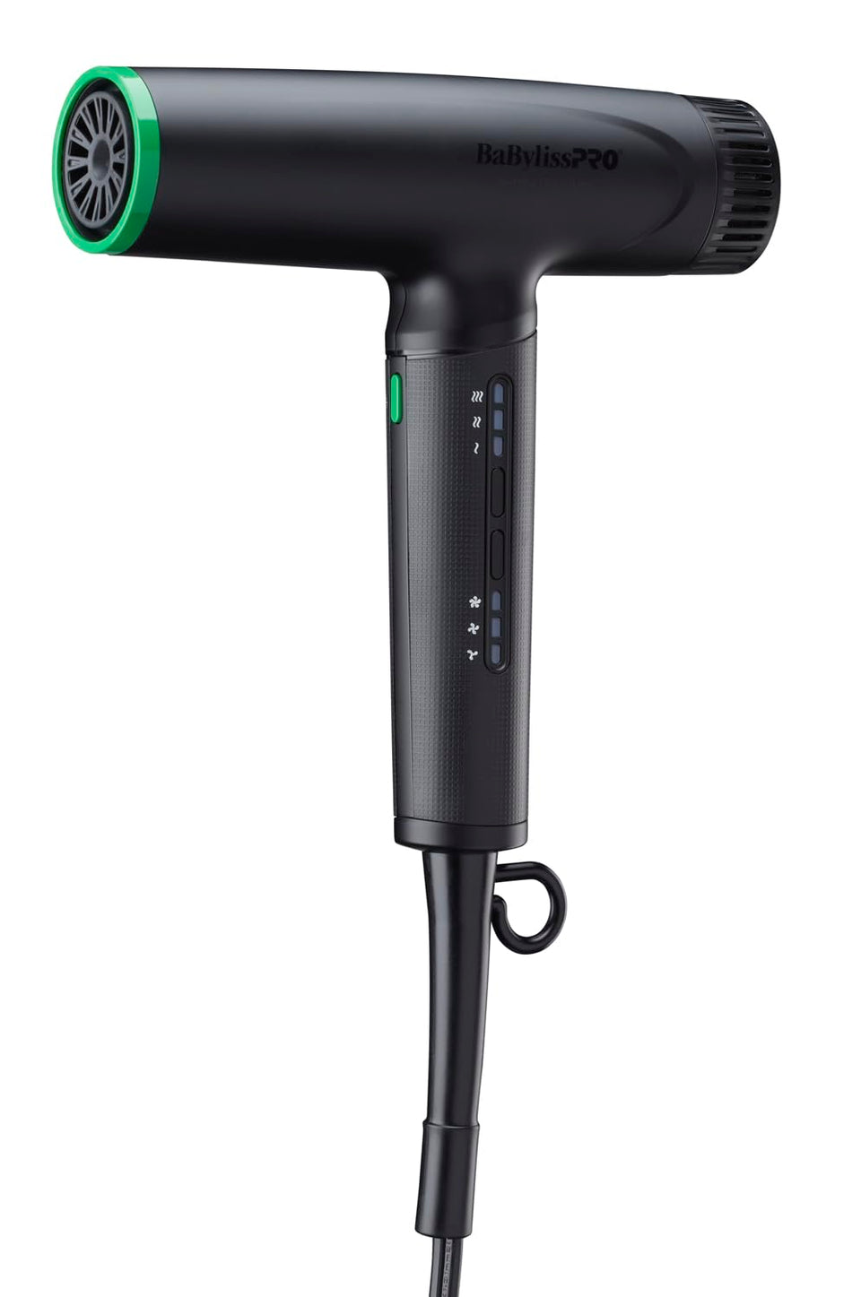 BaBylissPRO Nano Titanium Light Ionic Hair Dryer front view showing quick drying and smooth shine.