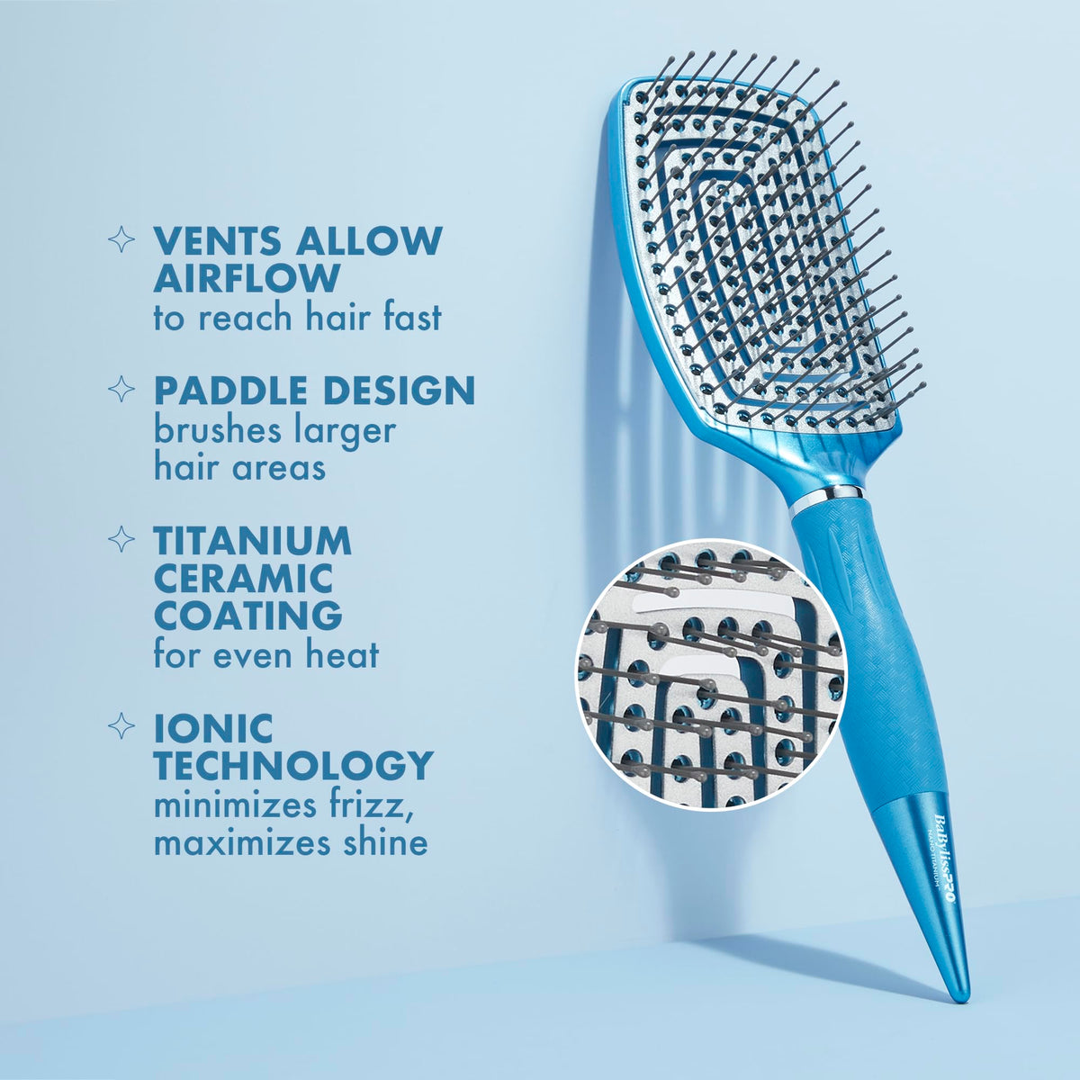 BaBylissPRO Nano Titanium lightweight and durable brush for everyday salon-style grooming.