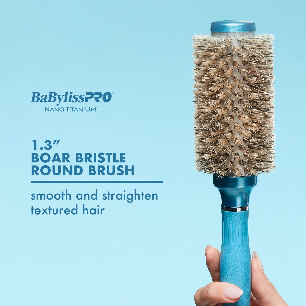 BaBylissPRO Nano Titanium round brush detail showing even heat distribution for styling.