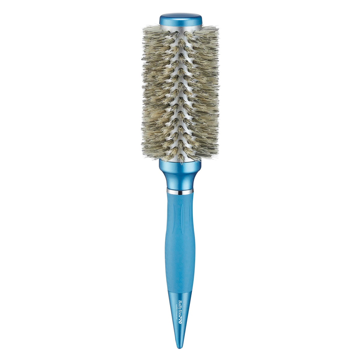 BaBylissPRO Nano Titanium round brush with boar bristles adds natural shine to thick hair.