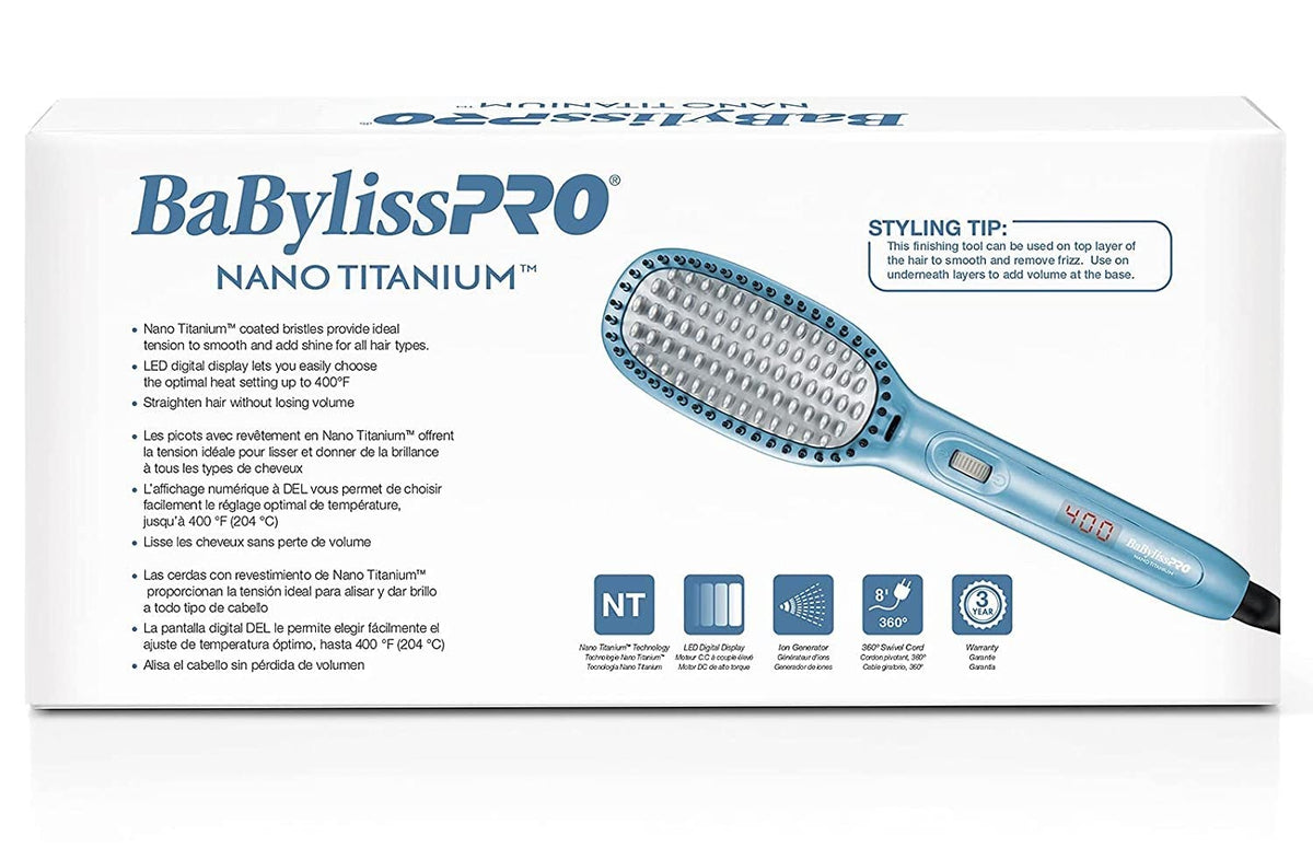 BaBylissPRO Nano Titanium Thermal Paddle Brush 8ft cord enables comfortable styling sessions.