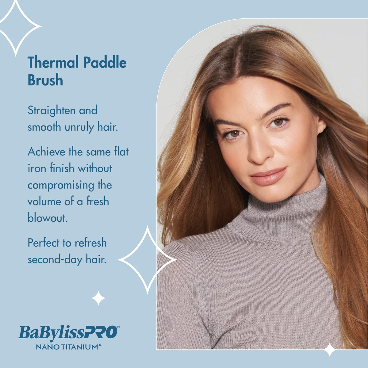 BaBylissPRO Nano Titanium Thermal Paddle Brush LED display shows precise heat up to 400°F.