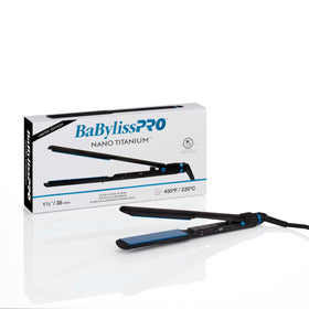 BaBylissPRO Nano Titanium Ultra-Thin Flat Iron in-use straightening hair with radiant shine