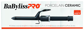 BaBylissPRO porcelain ceramic curling iron with heat settings dial for precise styling.