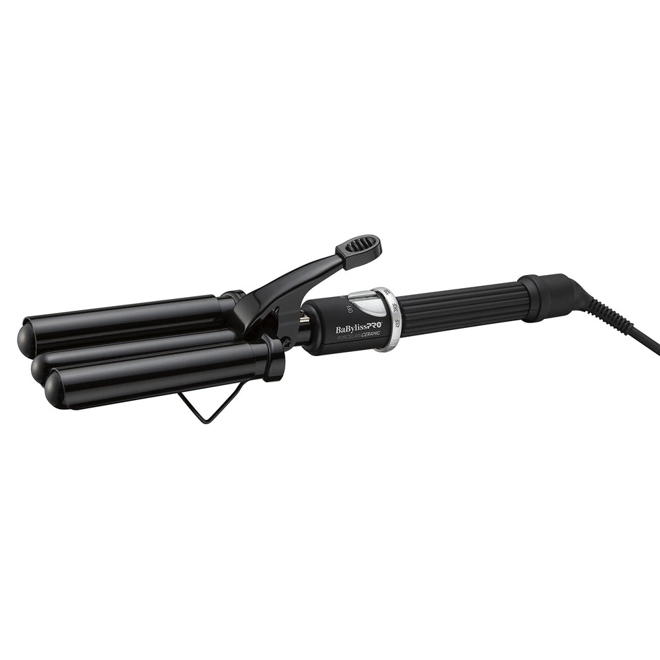 BaBylissPRO porcelain ceramic triple barrel waver in action for smooth, even waves.