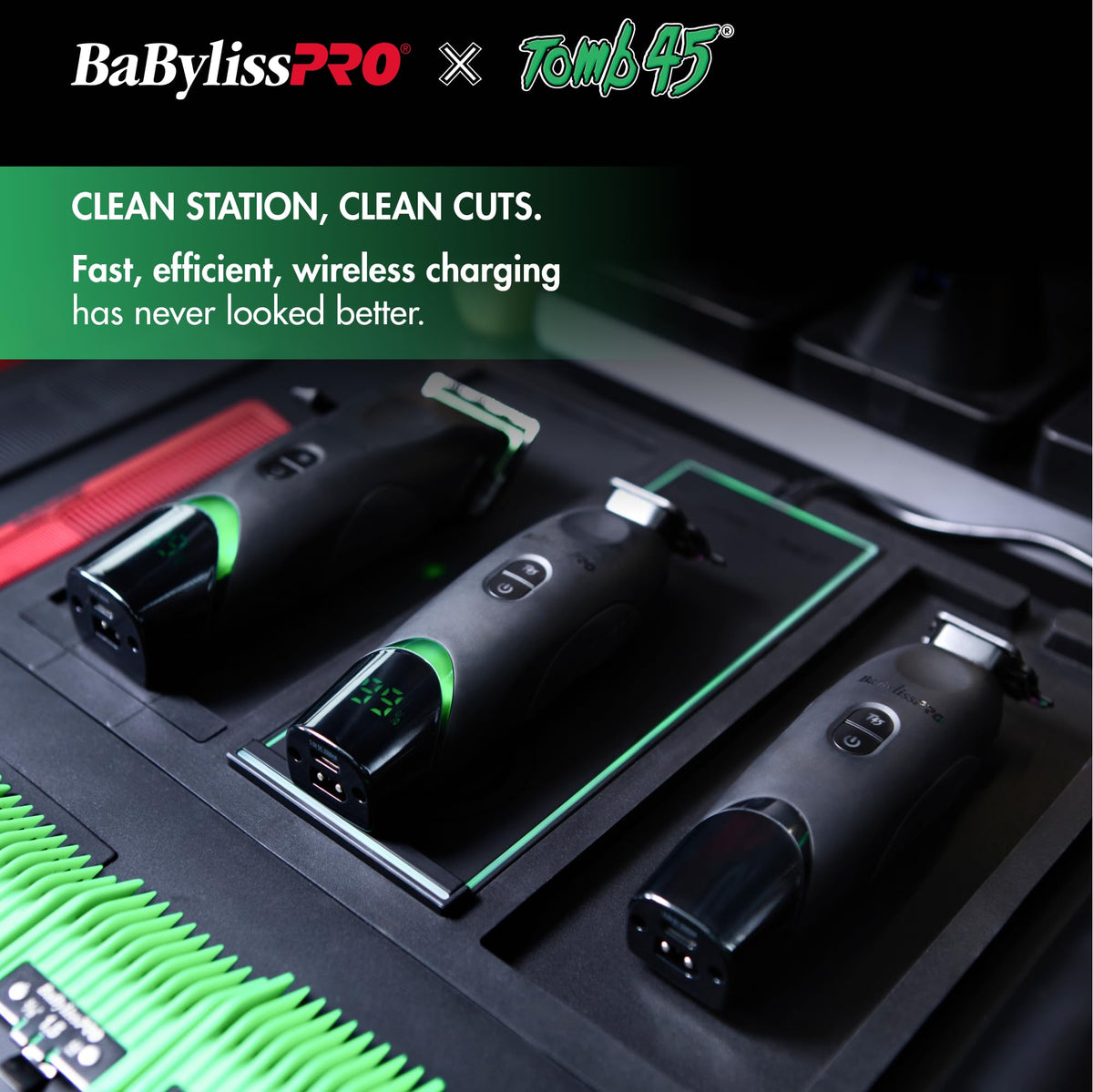BaBylissPRO Tomb45 ergonomic housing with magnetic pocket door for easy maintenance.