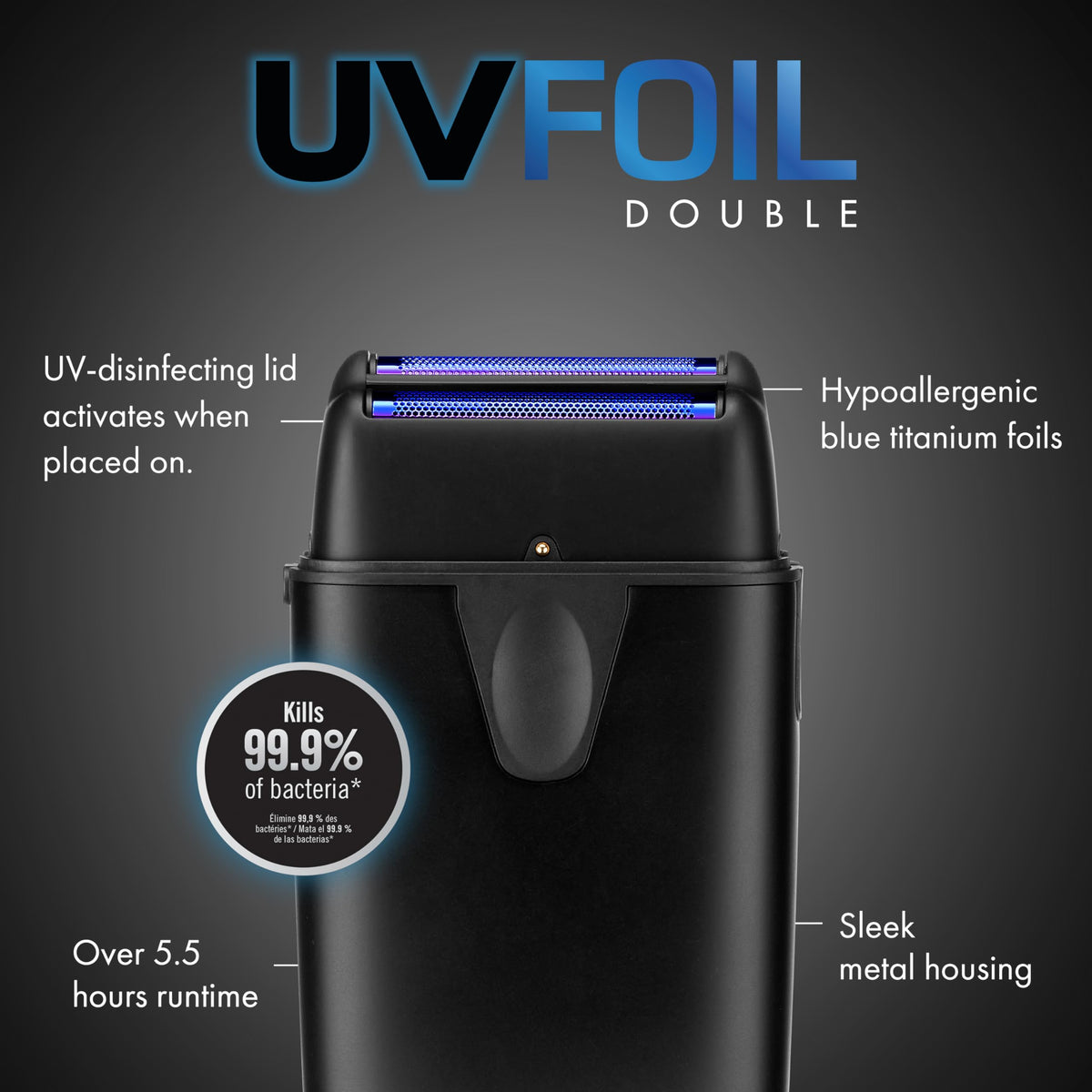 BaBylissPRO UVFOIL shaver metal housing for durable, ergonomic handling.