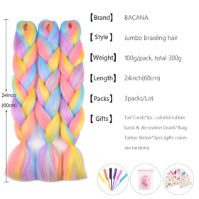 BACANA Ombre hair in pink, purple, blue, and yellow for bold braids.