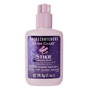 Backscratchers Glass Glaze Stikr Resin bottle closeup showing durable nail finish
