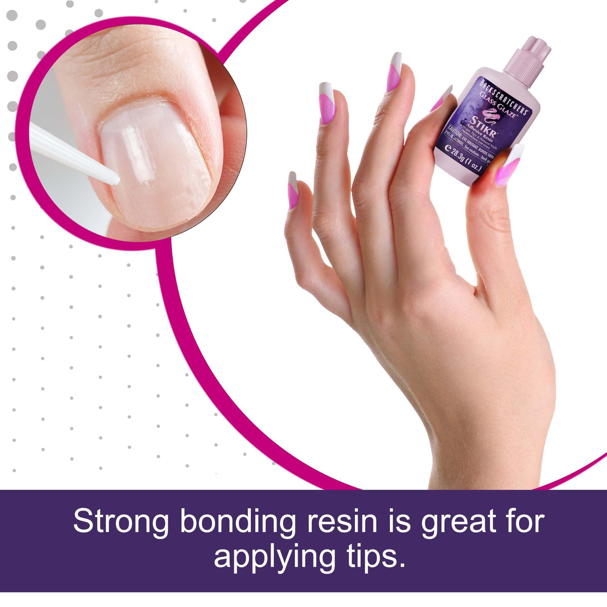 Backscratchers Glass Glaze Stikr Resin quick-dry action demonstrated on a nail
