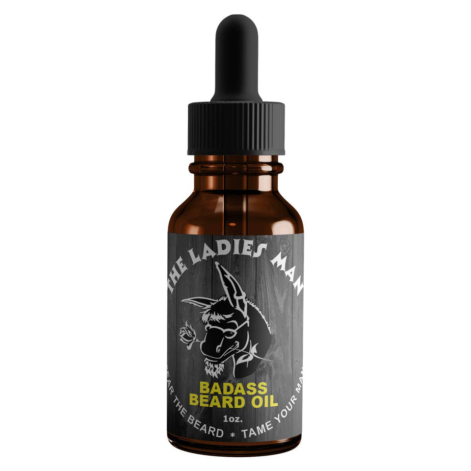 Badass Beard Care The Ladies Man bottle pour for conditioning and scent.