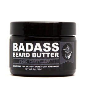 Badass Beard Care The Outlaw Beard Butter packaging showcases a premium natural formula.