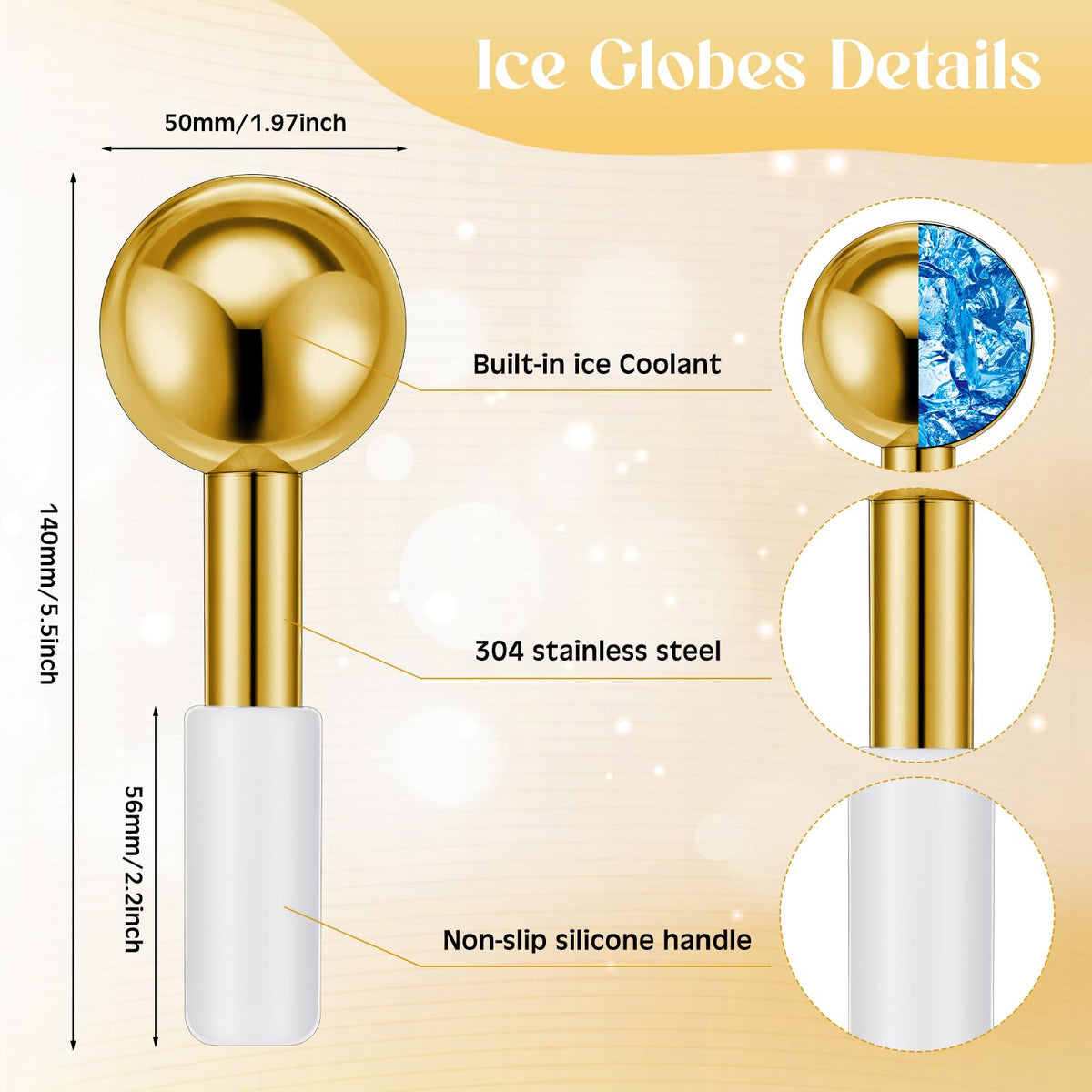 Baderke silicone handle cover on stainless steel facial globes for comfortable grip