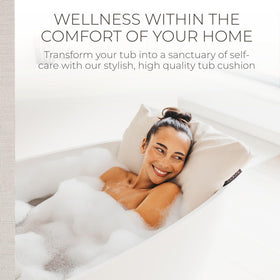 BADESOFA Luxury Bath Pillow M back view highlighting stable placement without suction cups.