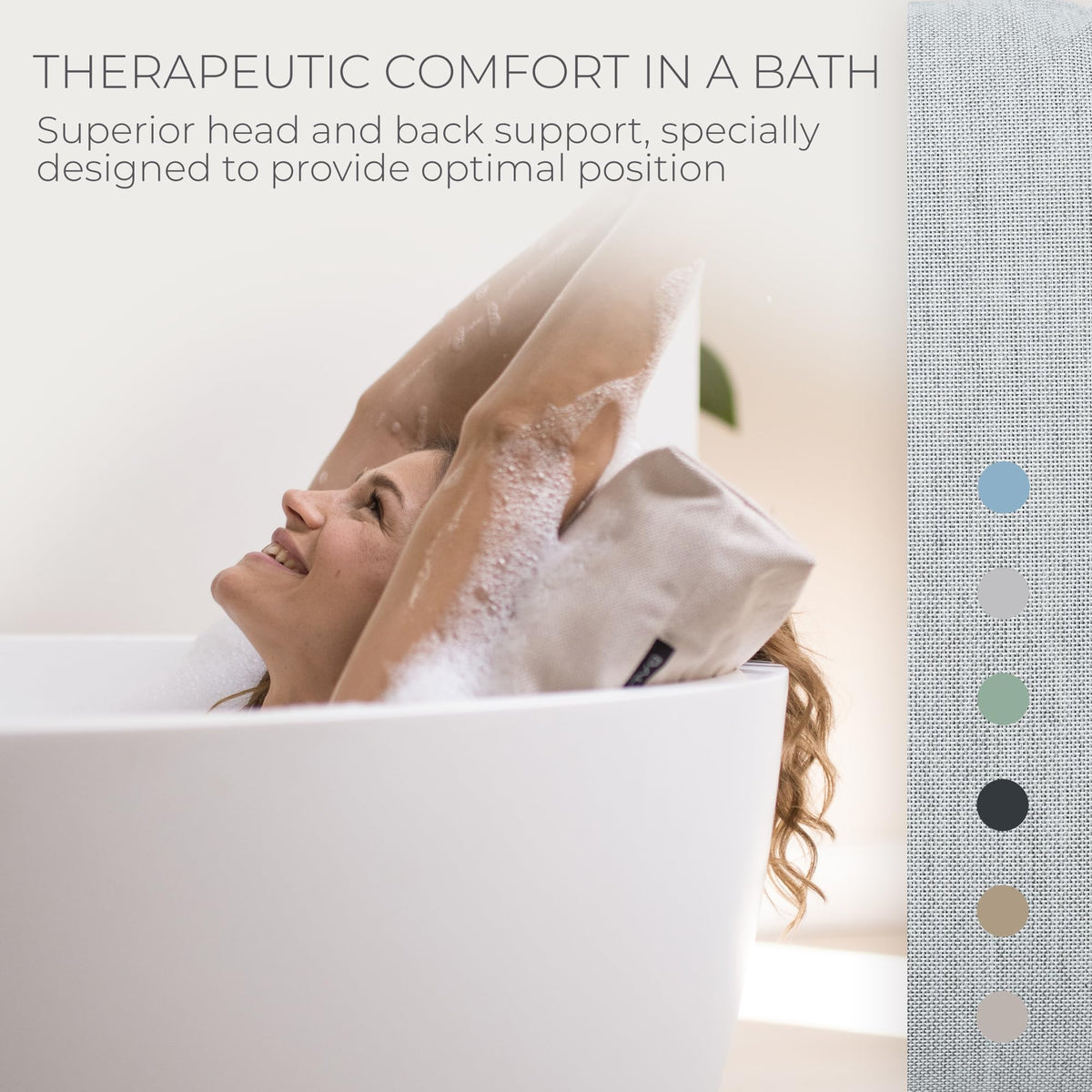BADESOFA Luxury Bath Pillow provides neck support for relaxed shoulders.
