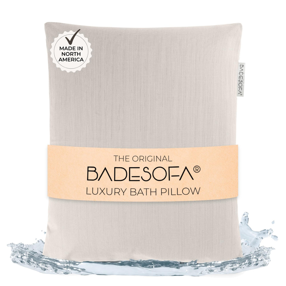 BADESOFA Luxury Bath Pillow S close-up on premium fabric for back support.