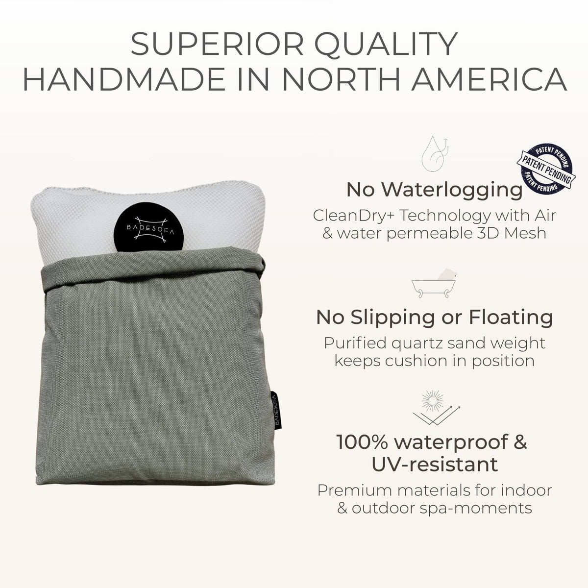 BADESOFA Luxury Bath Pillow S 3D mesh drying system close-up.