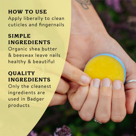 Badger cuticle cream application on nails for daily nail care.