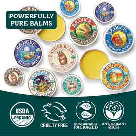Organic olive oil bottle powering Badger Balm hydration
