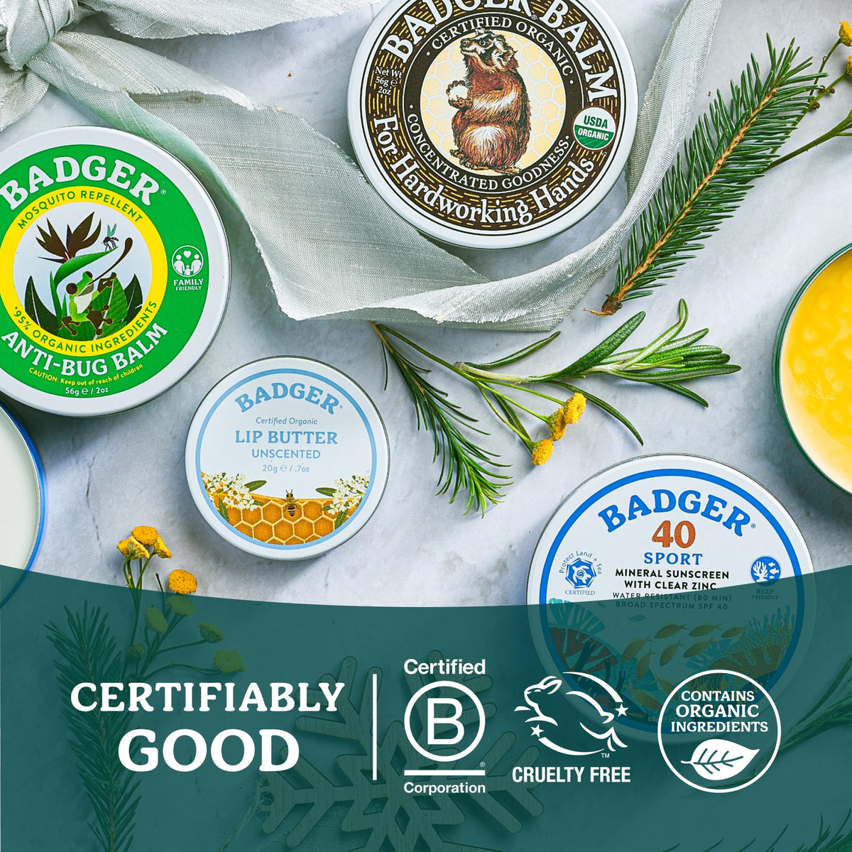 Recycled metal tin packaging of Badger Balm Unscented